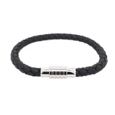 Black Leather Bracelet with Steel Clasp- 8.25 Inches